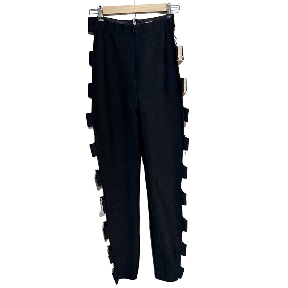 Fashion Nova NWOT Black Gold Open Side Buckle High Waist Skinny Pants Size Large